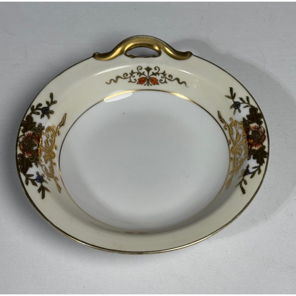 Vtg Ornate Noritake Handled Bowl Trinket Scalloped Floral Gold Gilt Trim Japan